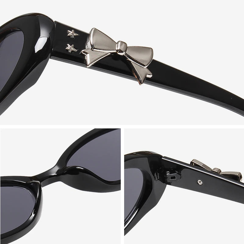 Retro Oval Bow Sunglasses With Charms