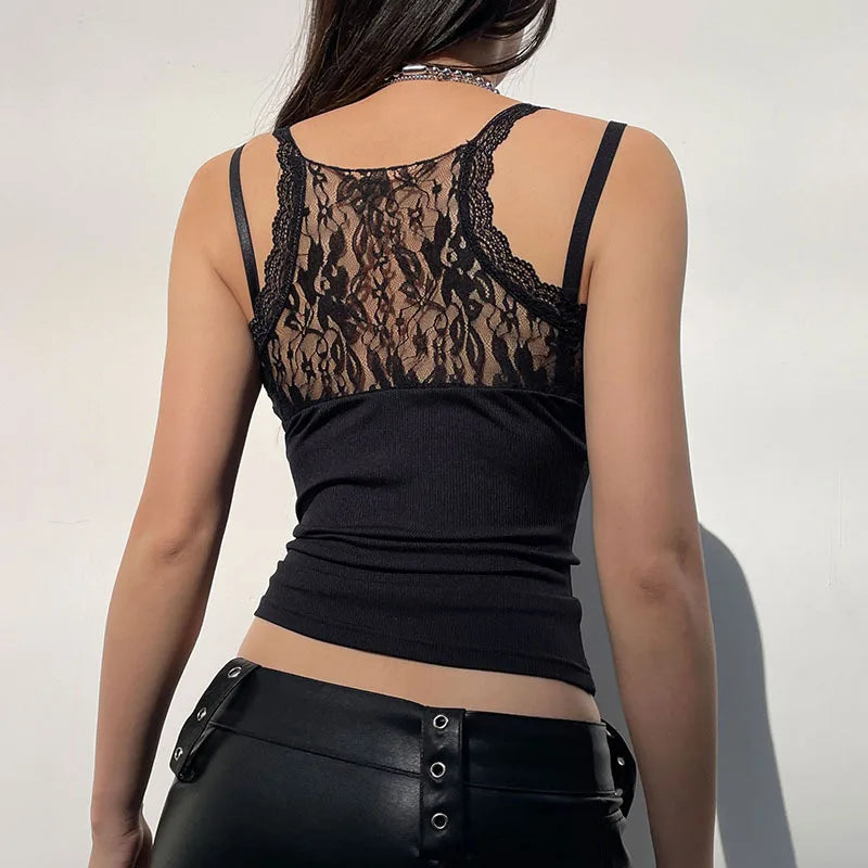 Ribbed Racer Back Lace Tank Top