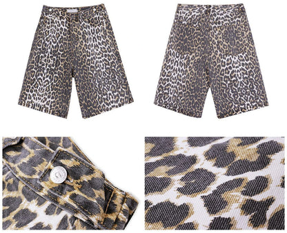 Washed Leopard Printed Jean Jorts