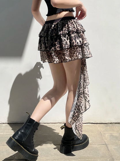 Tiered Ruffle Leopard Print Skirt