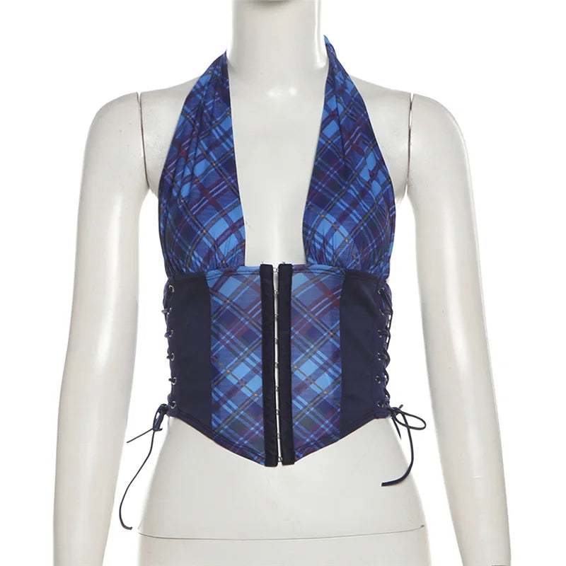 Blue Plaid Corset Style Top