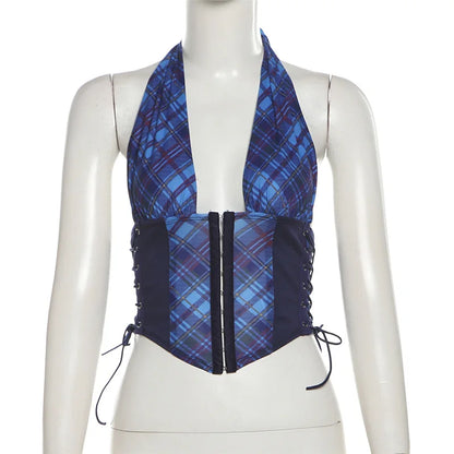 Blue Plaid Corset Style Top