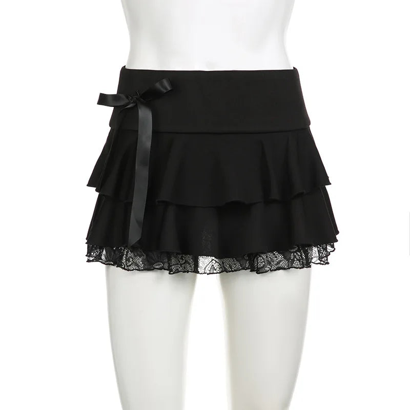 Low Waisted Black Ruffle Mini Skirt