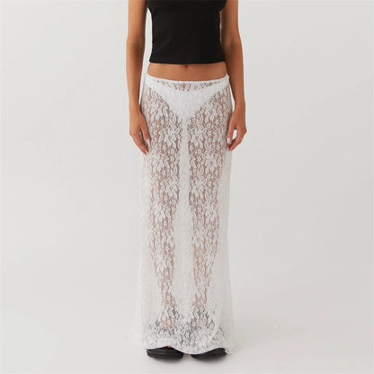 Y2K Boho Floral Lace Maxi Skirt