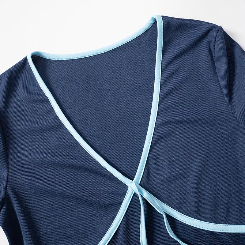 V Neck Blue Contrast Top