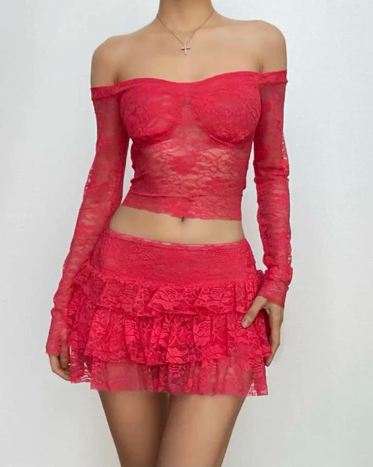 Two Piece Lace Off The Shoulder Set