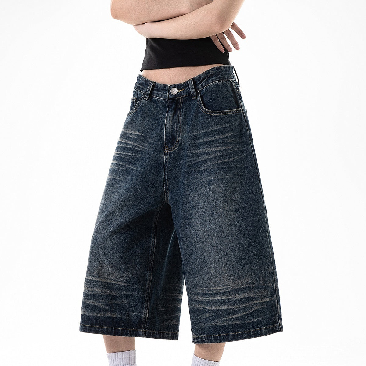 Low Waist Washed Denim Jorts