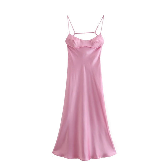 Pink Satin Maxi Dress