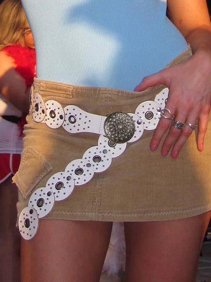 Mini White Studded Disc Belt