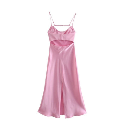 Pink Satin Maxi Dress