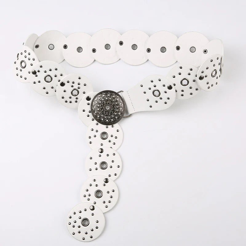 Mini White Studded Disc Belt