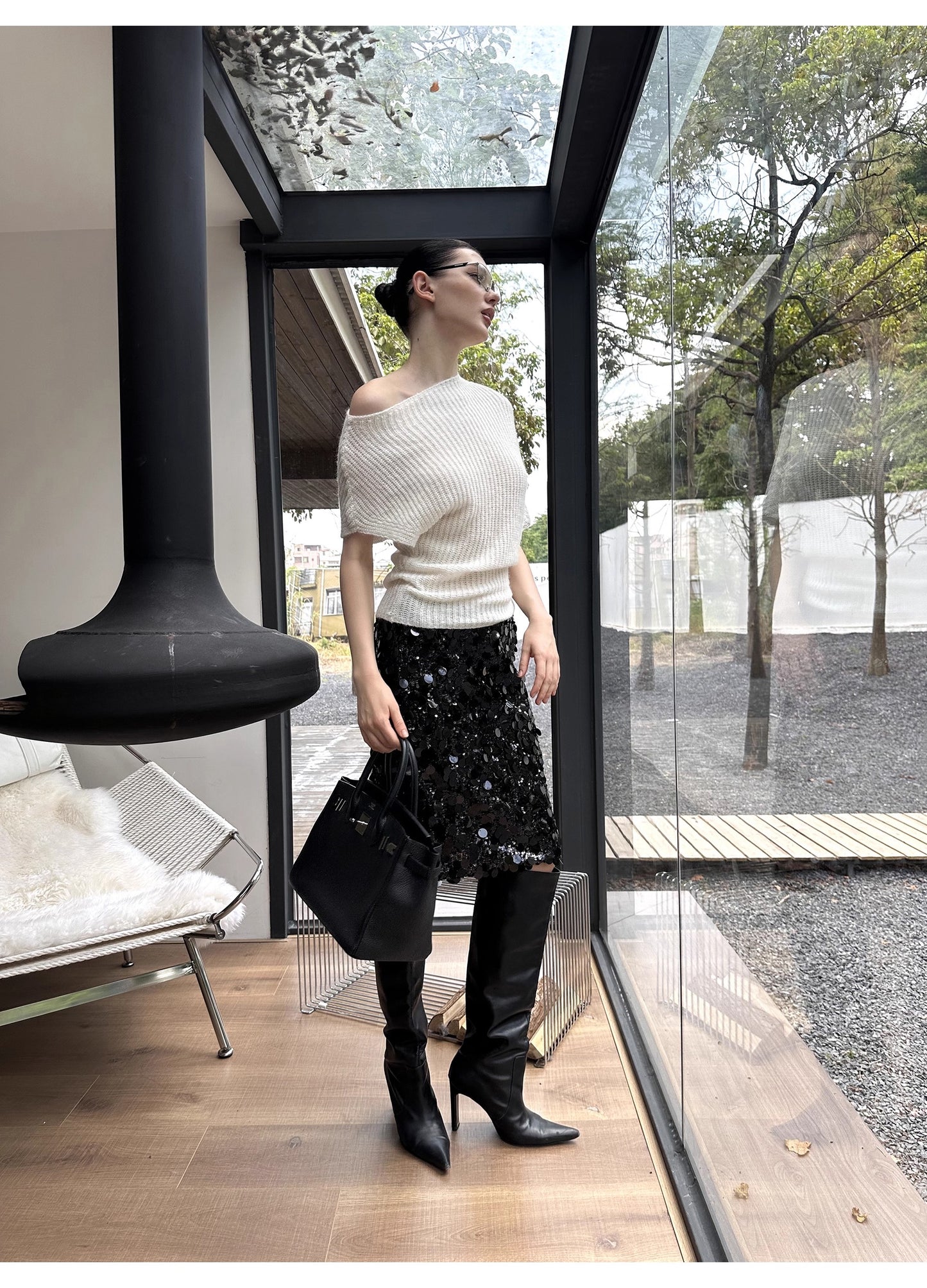 0122stepll Loose Knit Off-Shoulder Sweater
