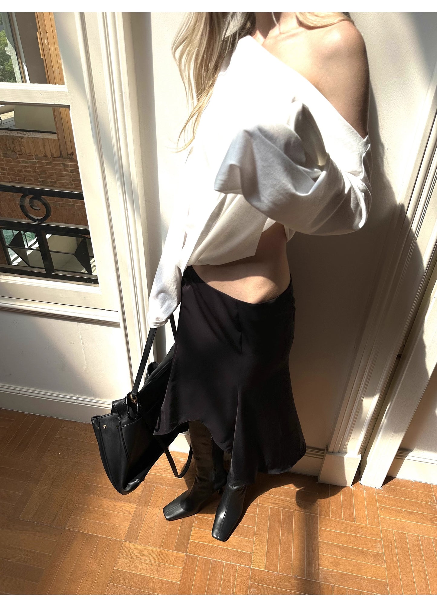 0122stepll Black Low Waist Ruffle Midi Skirt