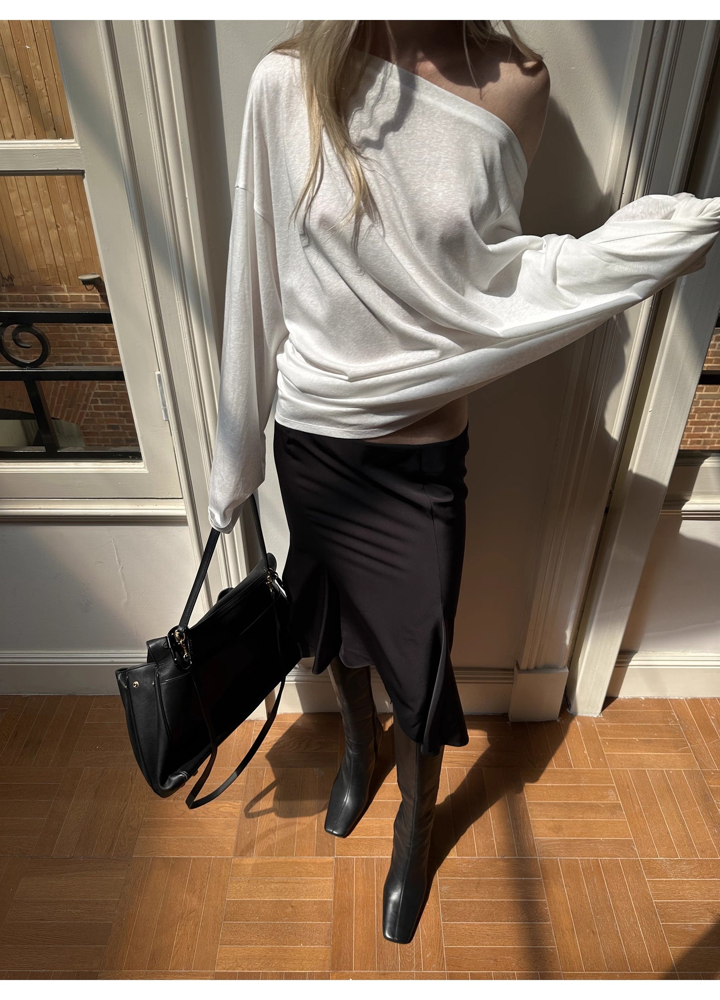0122stepll Black Low Waist Ruffle Midi Skirt