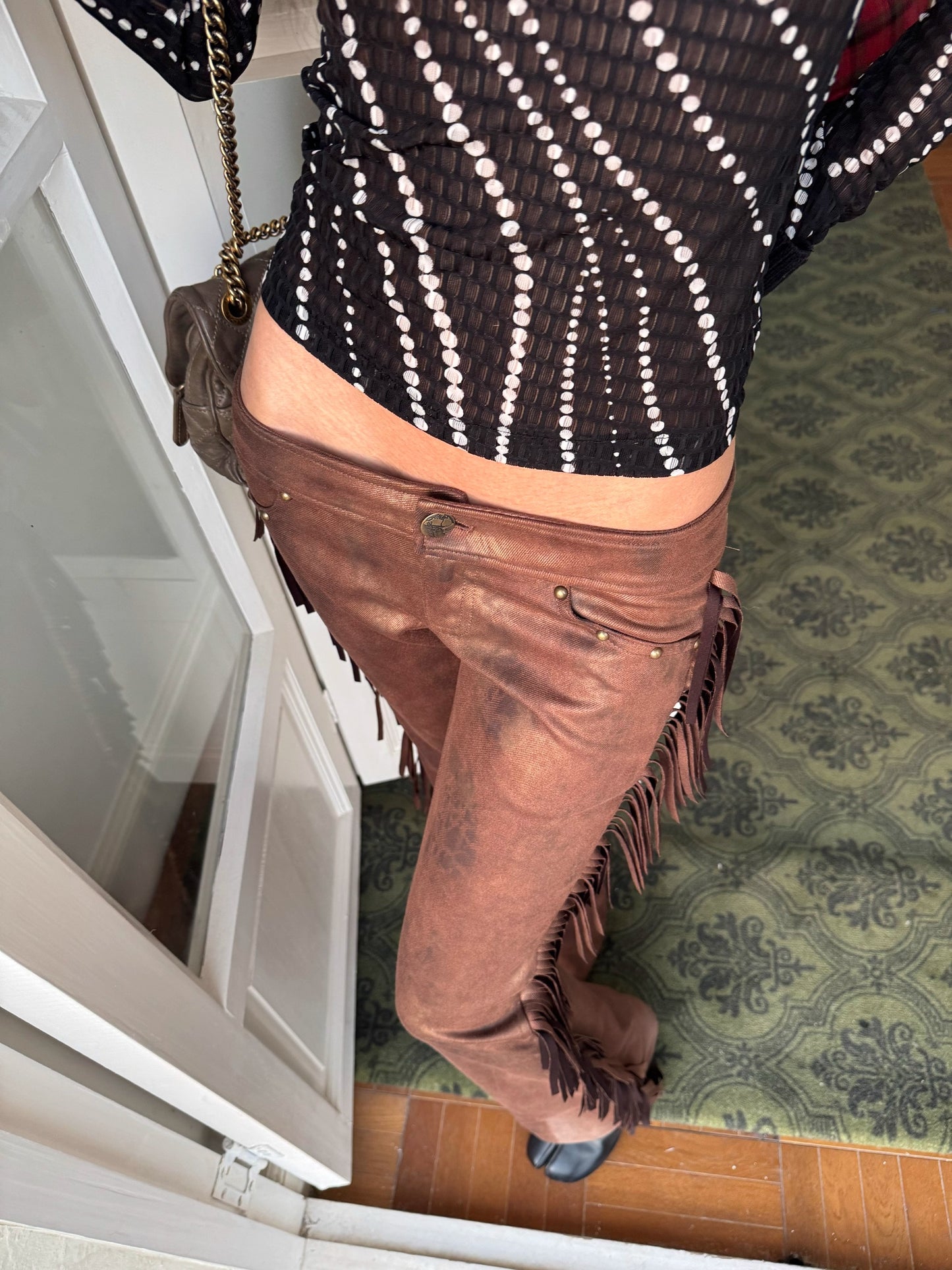 Andivogels Aged Low-Rise Suede Trousers With Fringe Finish