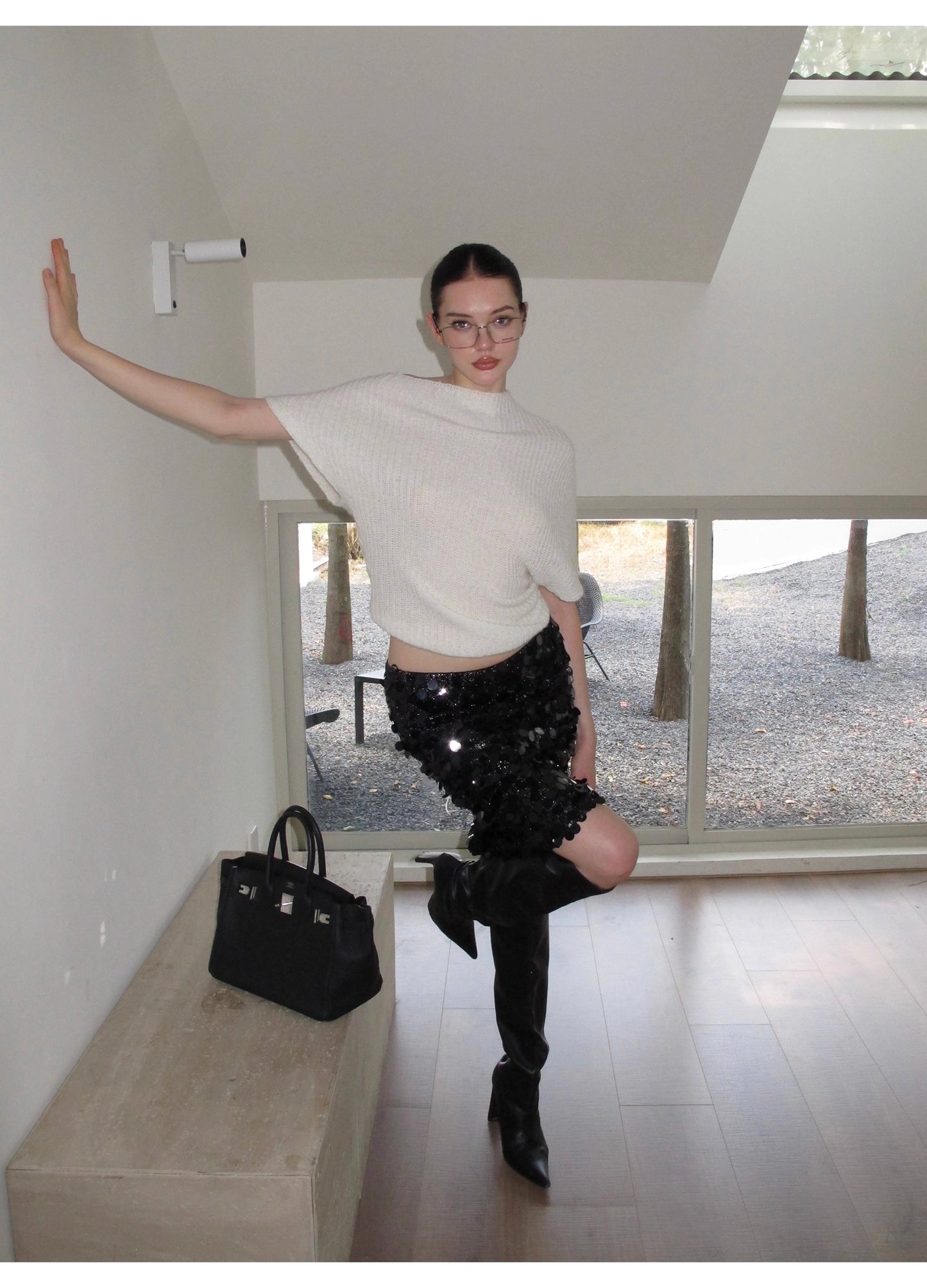 0122stepll Loose Knit Off-Shoulder Sweater