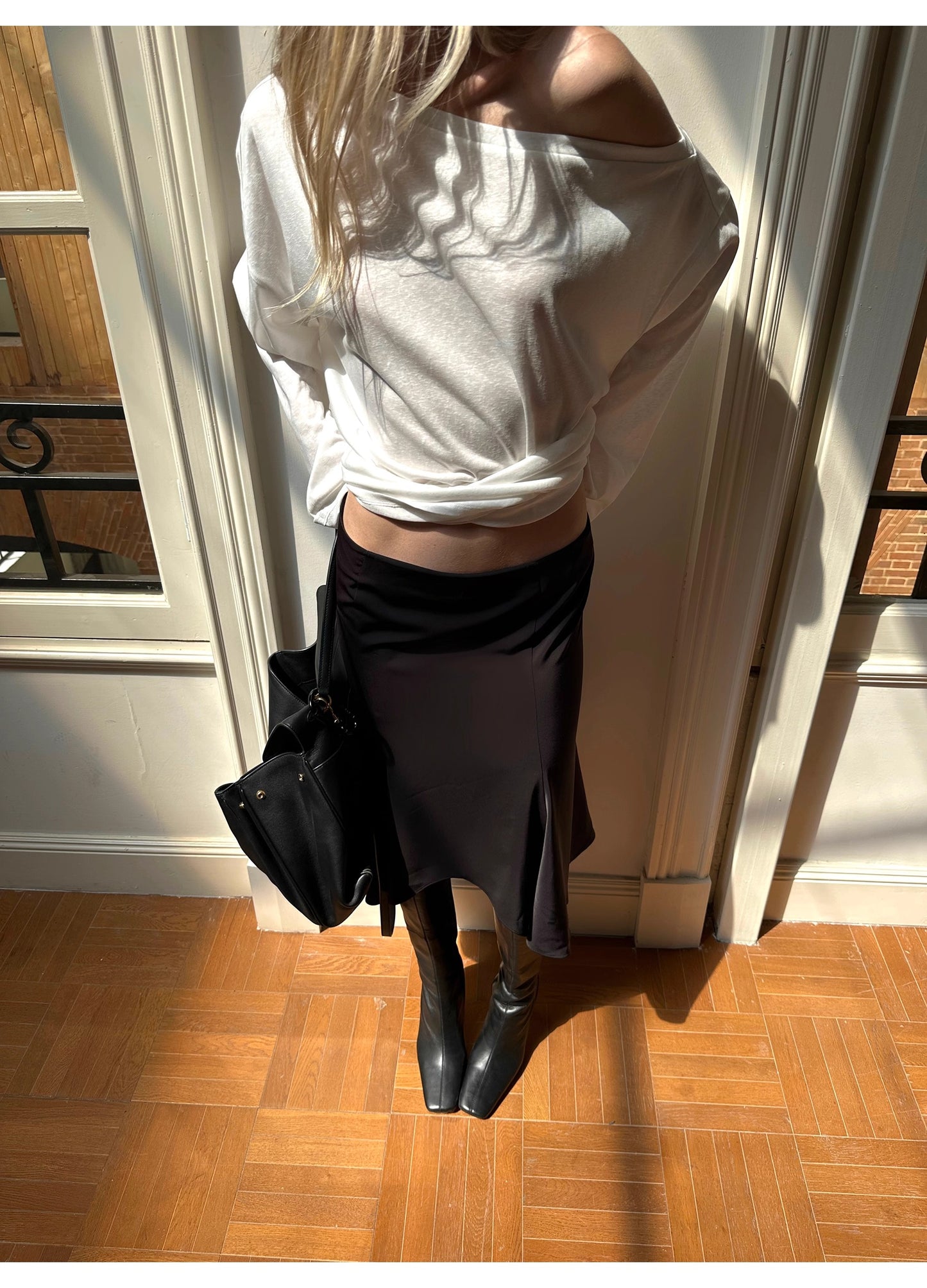 0122stepll Black Low Waist Ruffle Midi Skirt