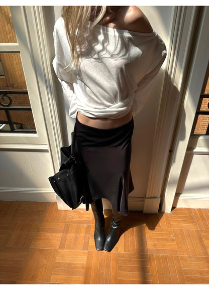 0122stepll Black Low Waist Ruffle Midi Skirt