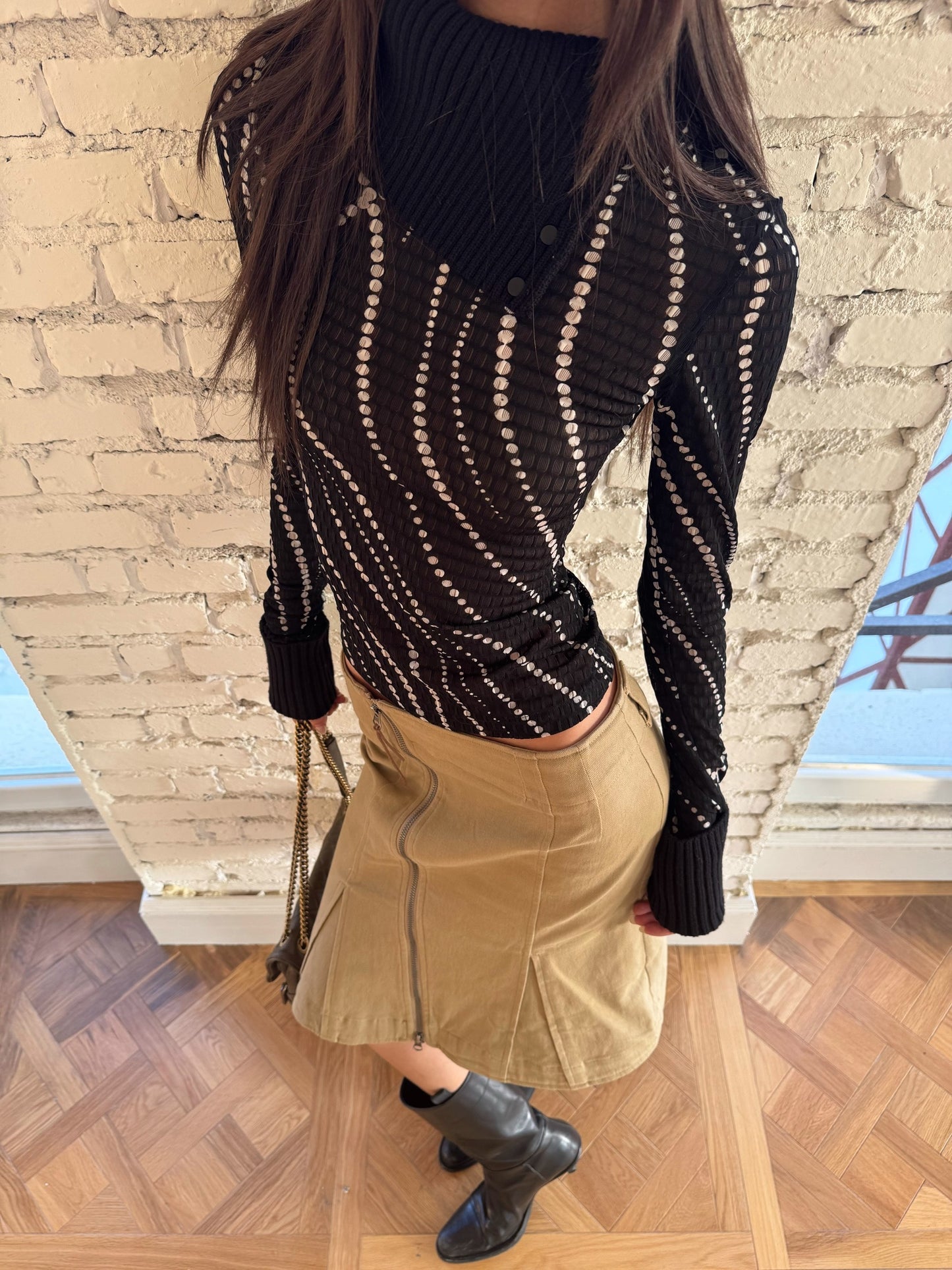 Andivogels Knitted Turtle Neck Cut Out Top