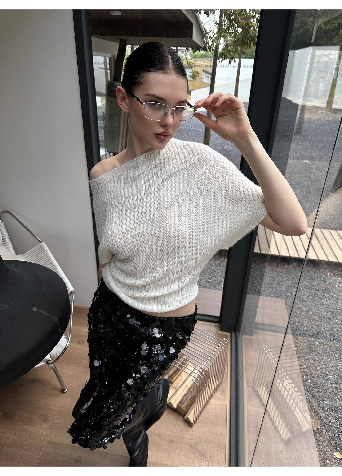 0122stepll Loose Knit Off-Shoulder Sweater