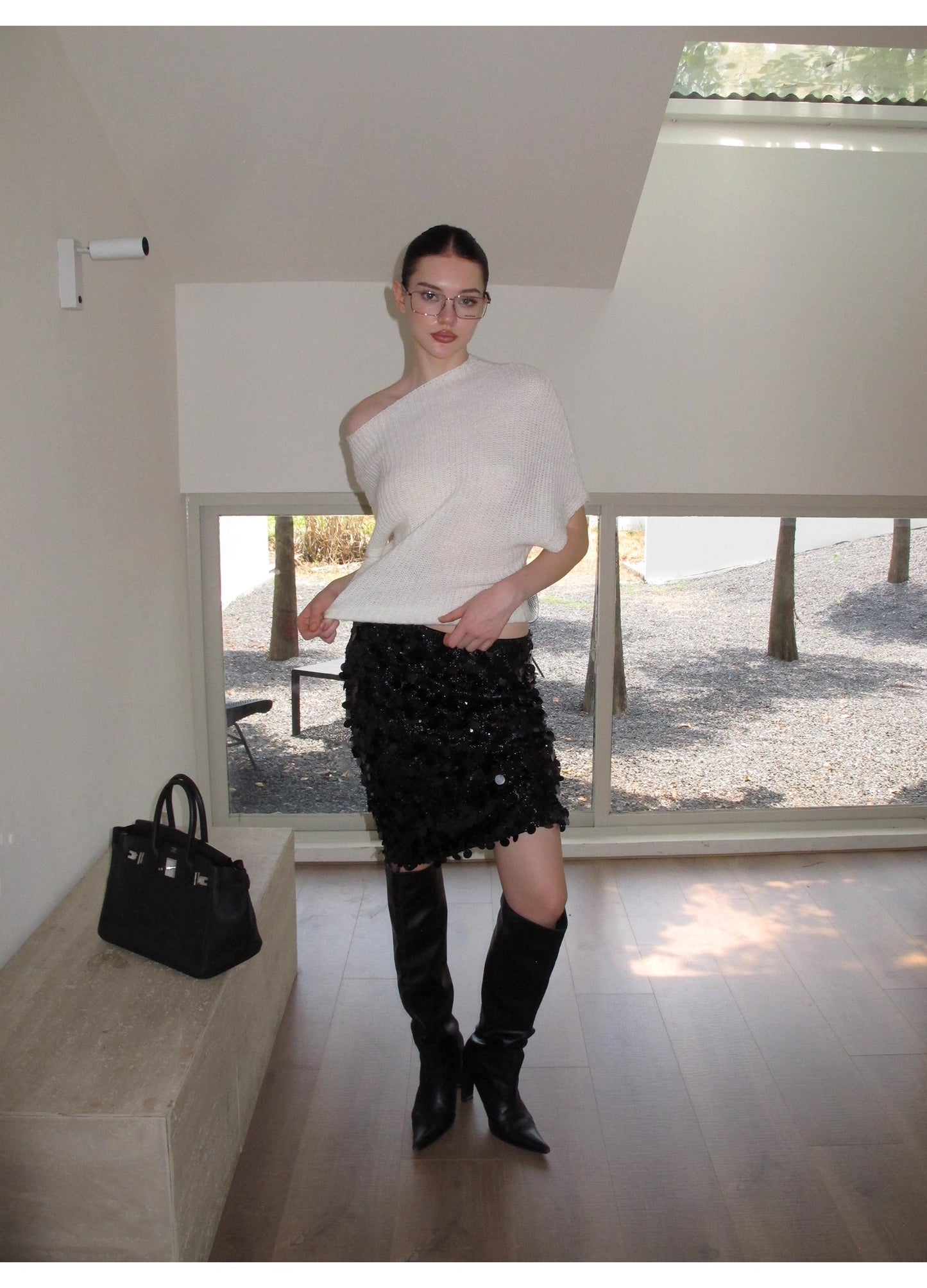 0122stepll Loose Knit Off-Shoulder Sweater