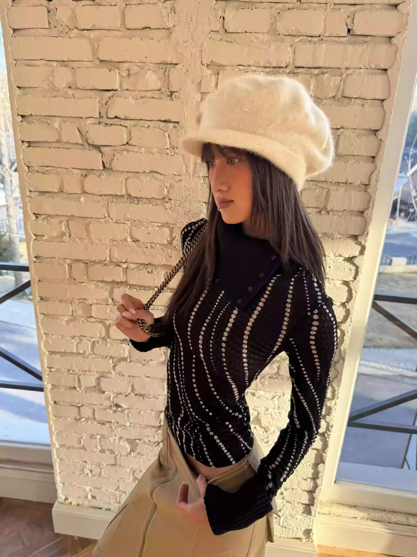 Andivogels Knitted Turtle Neck Cut Out Top