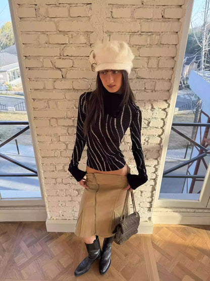 Andivogels Knitted Turtle Neck Cut Out Top