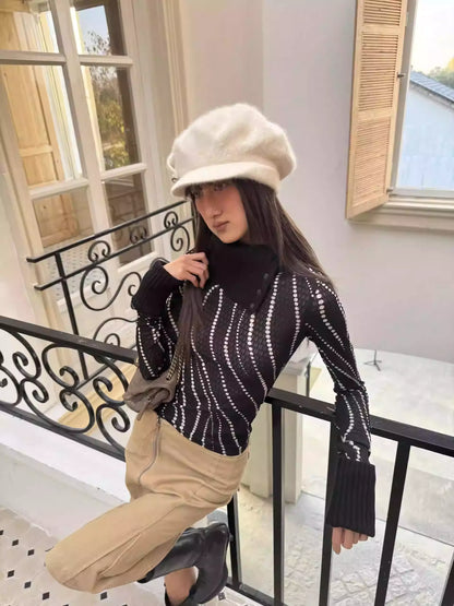 Andivogels Knitted Turtle Neck Cut Out Top