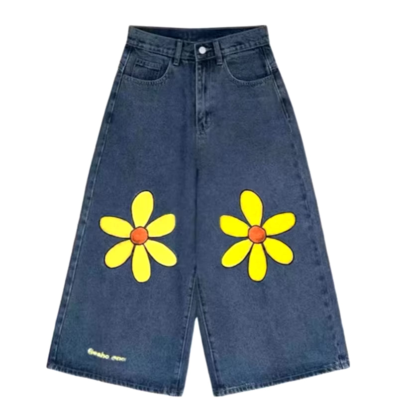 Retro Blue Bloom Denim Jorts