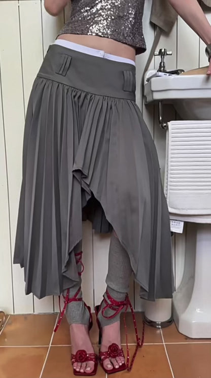 COMMON IN 0120 Asymmetric Pleated Midi Skirt