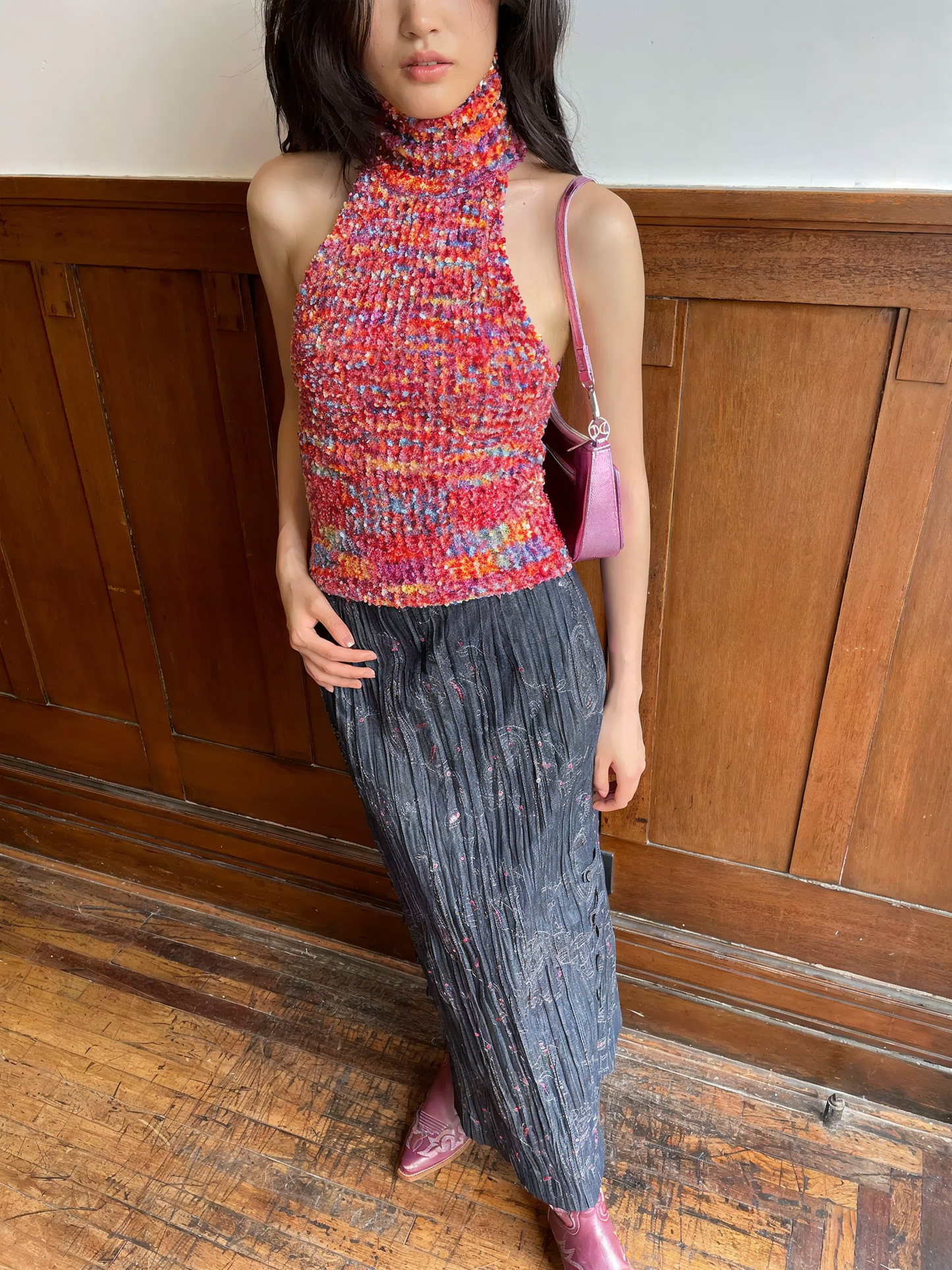 HOL!DAY Textured Space Dye High Neck Halter Top