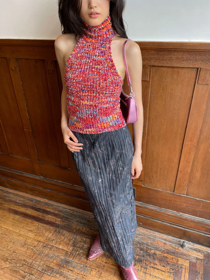 HOL!DAY Textured Space Dye High Neck Halter Top